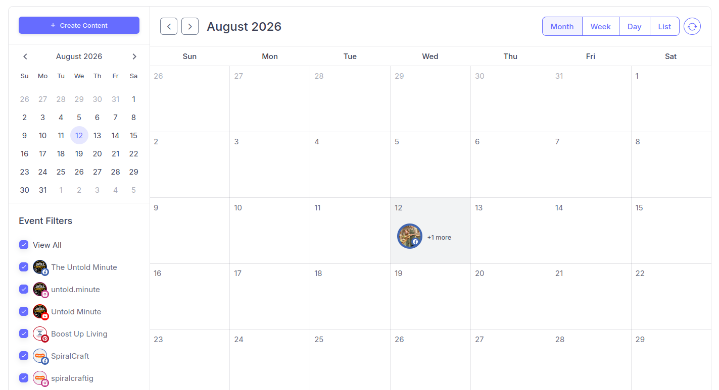 Socialic's calendar view showing a full month of scheduled social media posts